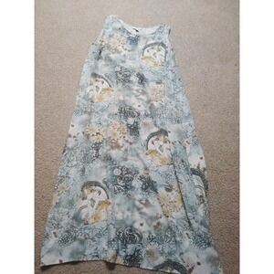 CITRON SILK VIBRANT COLORFUL FLORAL & PINUP GIRL MOTIF MAXI LENGTH DRESS L USA